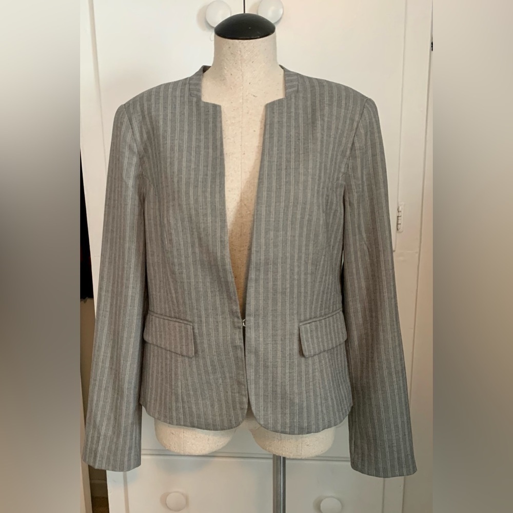 WORTHINGTON Neutral Pinstripe Blazer Career Office Grey Brown NWT Sz 12